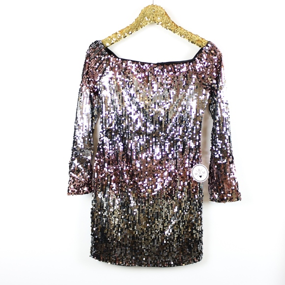 Silver Pink Ombre Bodycon Sequin Cocktail Dress - Picture 6 of 7